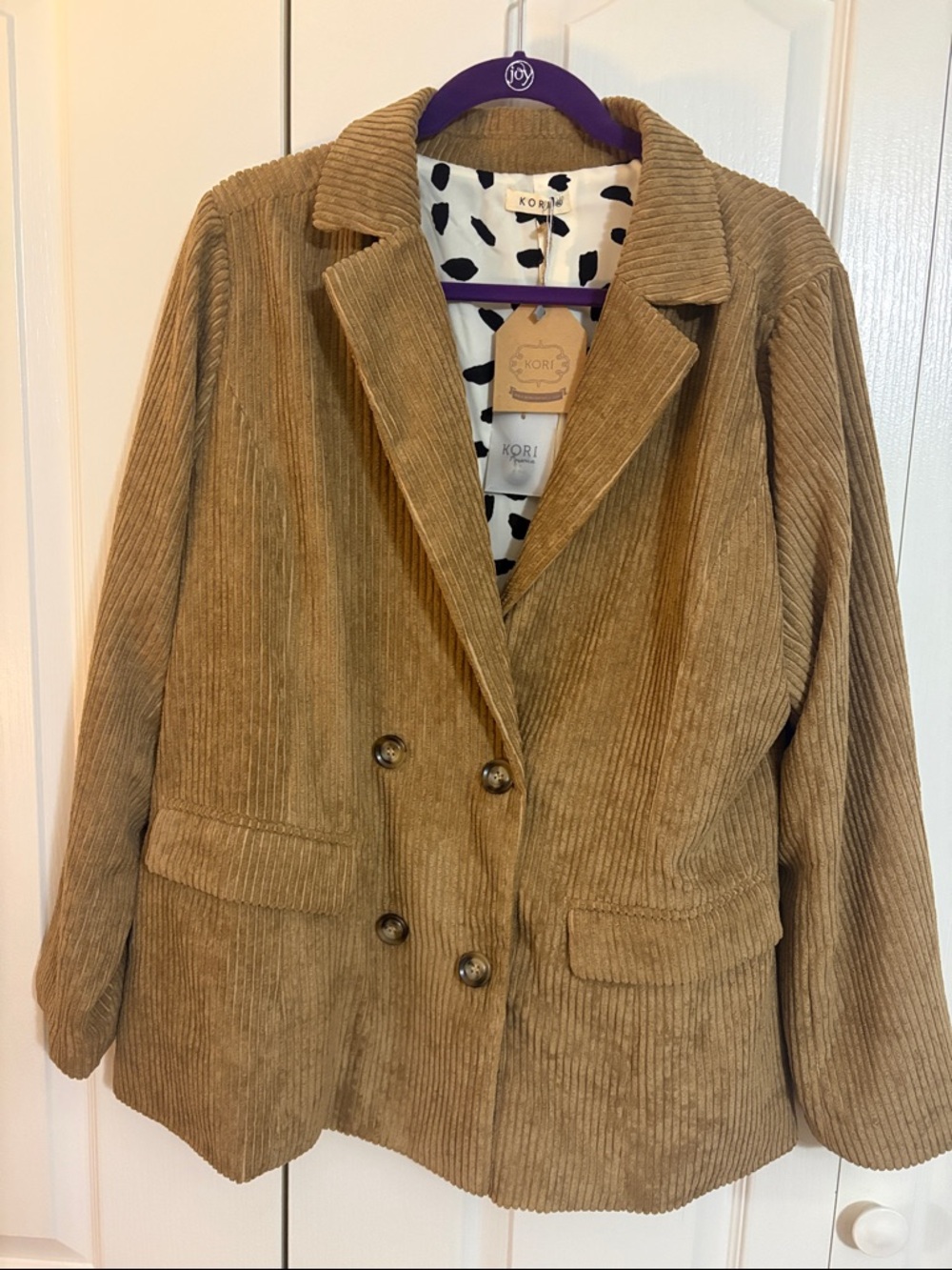 Kori Corduroy Double-Breasted Blazer, XL, New w/ tags